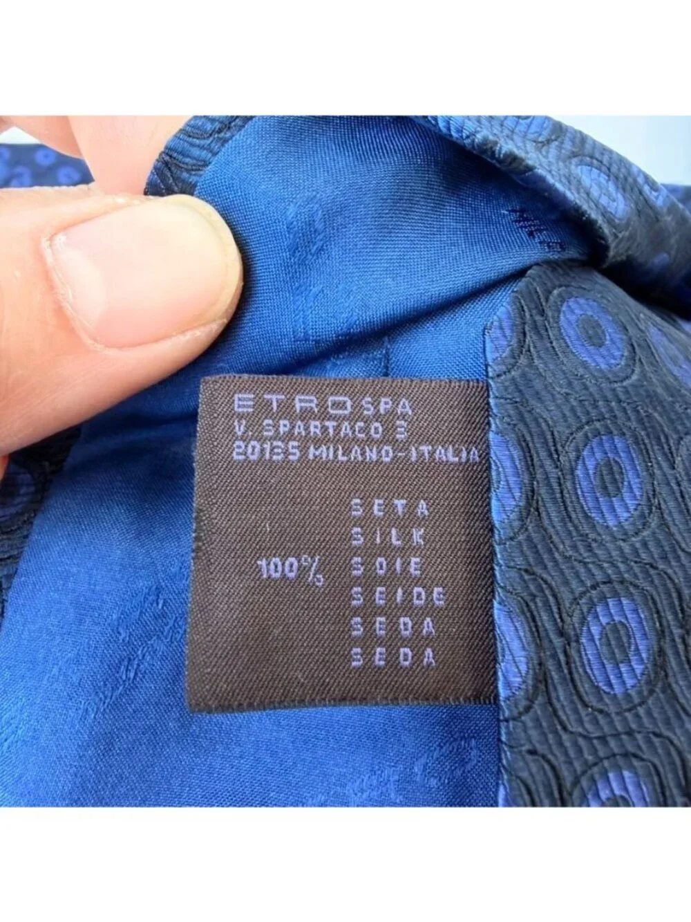 Etro Made In Italy Silk Neck Tie Blue Geometric Circle Pattern